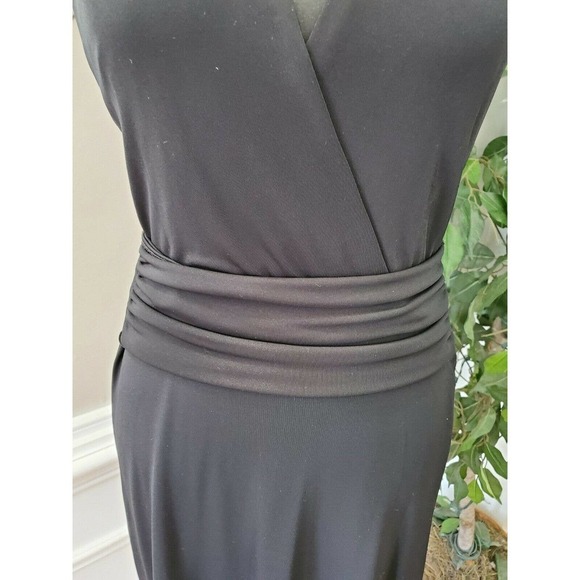 Laundry Women's Solid Black Rayon Halter V-Neck Knee Length Dress Size 4 - Picture 3 of 12